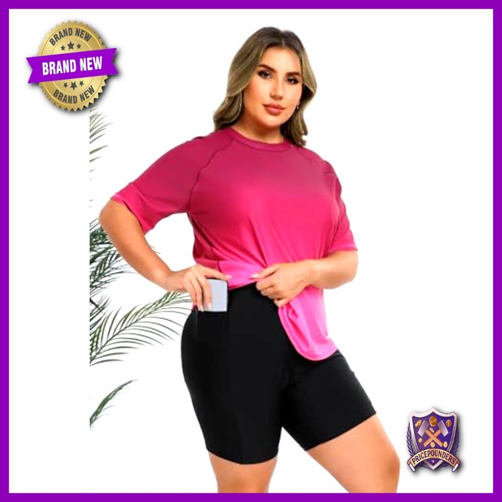 Plus Size Rash Guard Set with Built-In Bra and Pockets - Picture 4 of 7